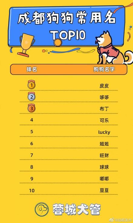 成都狗狗常用名Top10出炉！你家狗子叫什么？